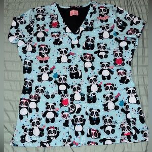Cute Panda Print Scrub Top